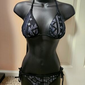 Chic Xhilaration Black Bikini with Silver Sequins